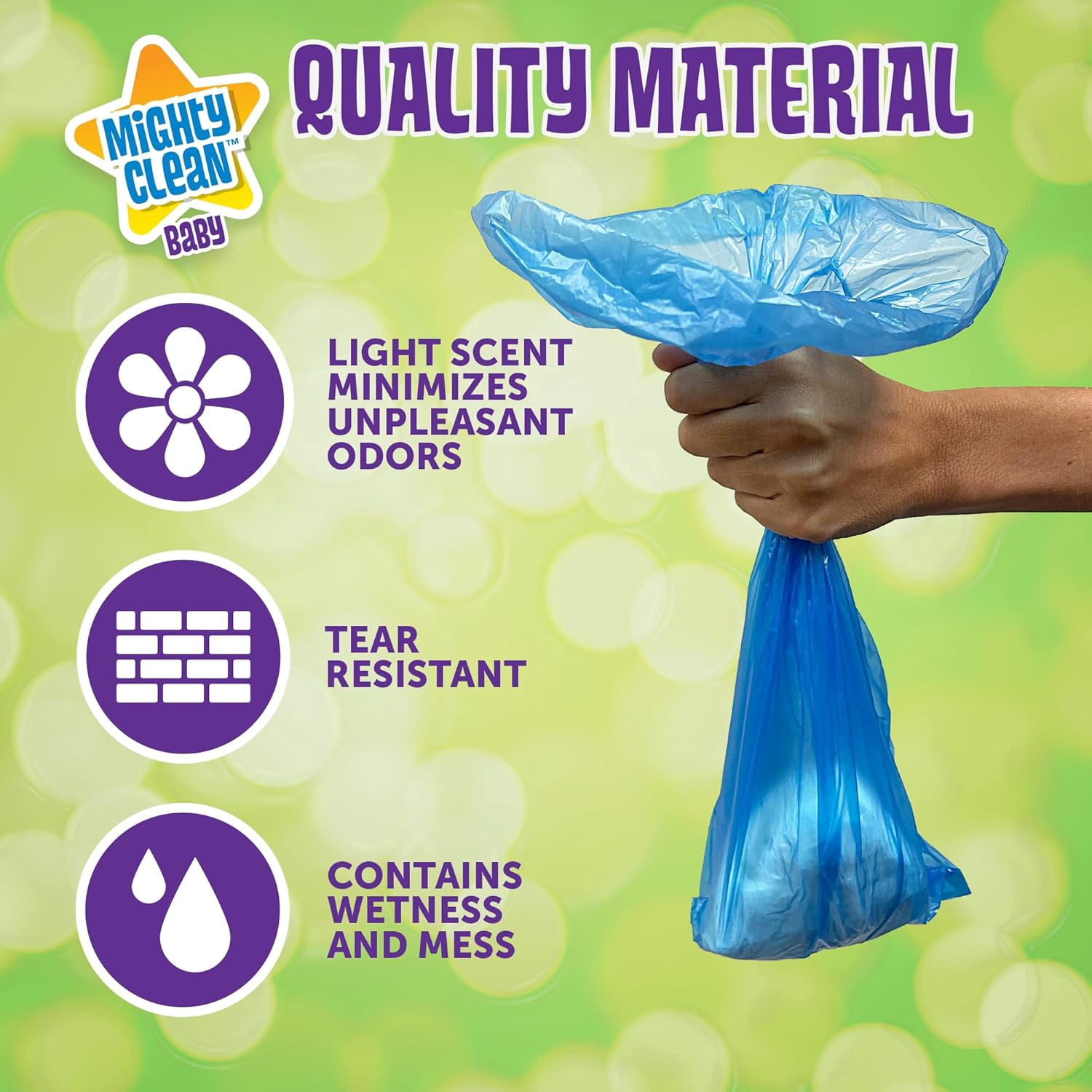 Disposable Diaper Bag Refill Rolls - Waste Sacks with Light Powder Scent - 144 Count