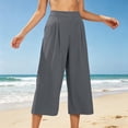 thumbnail image 7 of Mifsaly Cropped Wide Leg Pants for Women Pleated Front High Waisted Culottes Capri Trousers with Side Pockets Work Casual Summer Loose Lounge Outfits Dark Gray,S, 7 of 7