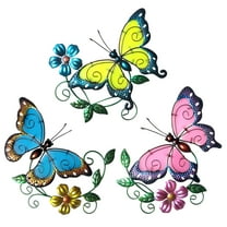 Metal Trio Butterfly Wall Art Decor Plaque, Butterfly Glow in Dark Decorative Metal Wall Sculpture Hanging Indoor Outdoor Deck Garden Fence Yard Patio Porch Bedroom Living Room Pathway Courtyard, 3 Pa