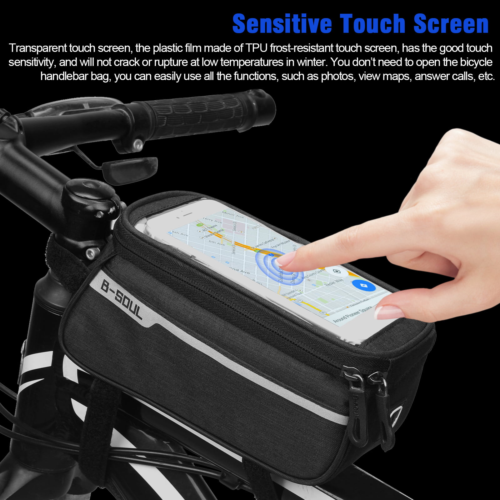 Eslnf Bike Phone Front Frame Bag Handlebar Bag Waterproof Bicycle Top Tube Phone Mount Pack Cycling Pouch Mobile Phone Holder Bike Accessories for All Android/iPhone Cellphones 