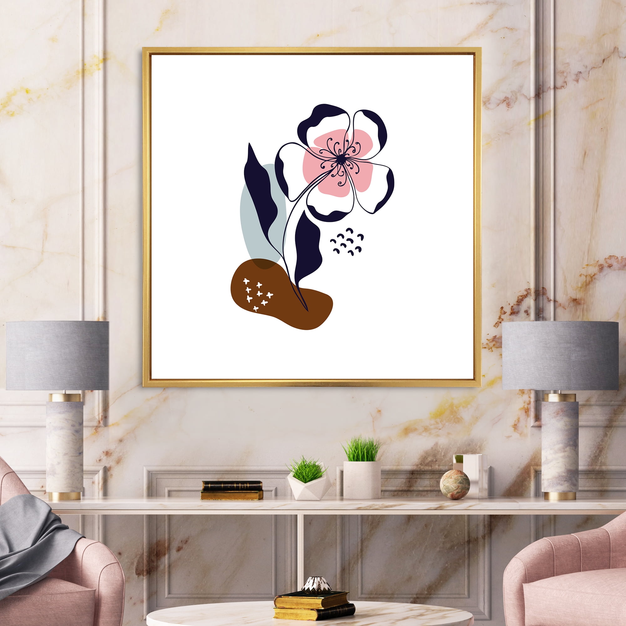 Designart 'Abstract Minimal Shapes Under Flowers IV' Modern Framed Canvas Wall Art Print