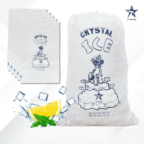 7STAR 8lb Ice Bag with Drawstring – Durable, Leak-Resistant Bags for Ice Storage – Commercial & Home Use – Heavy-Duty, Food-Grade Ice Bags for Coolers, Parties, and Events (Pack of 100)