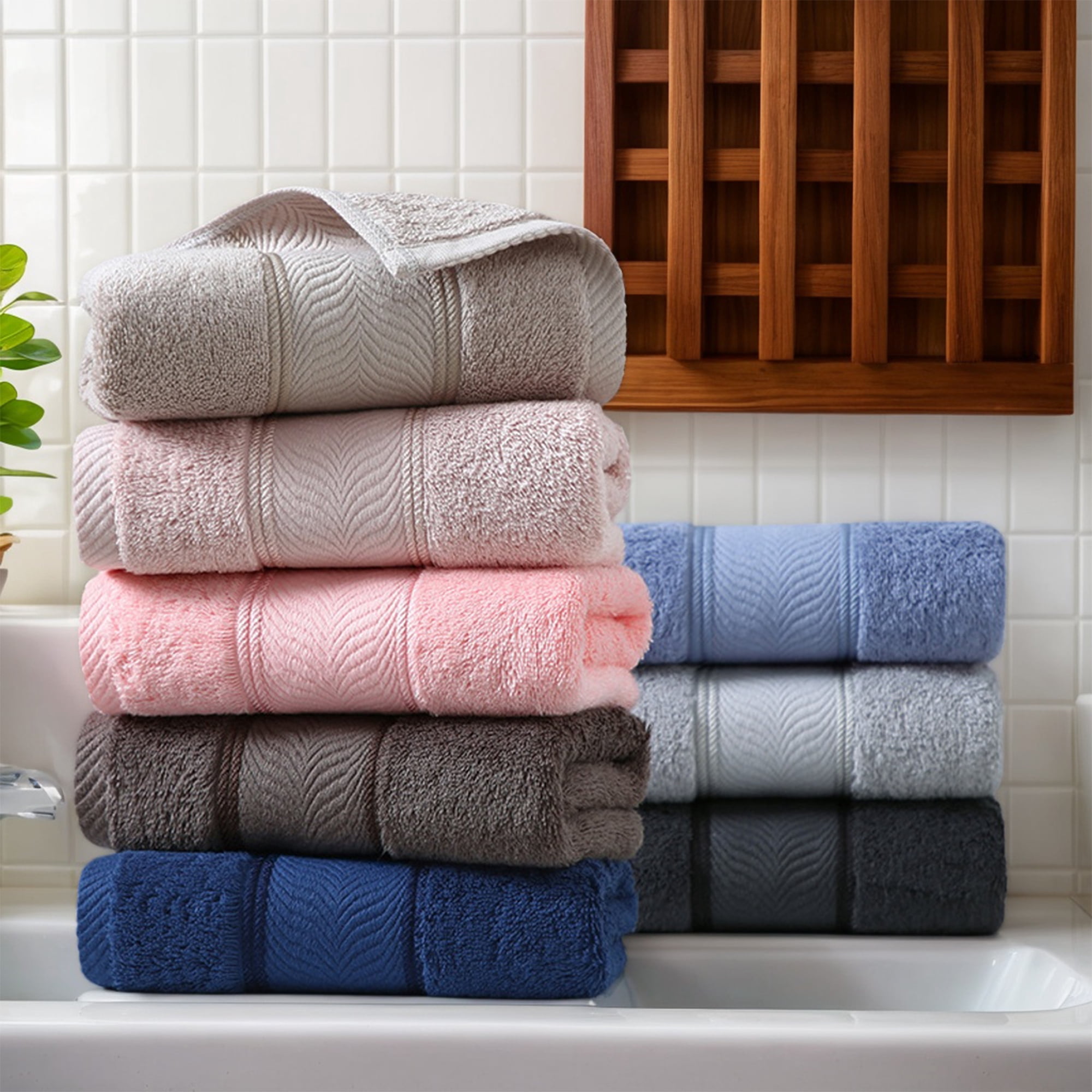 Unique Bargains Solid Striped Hand Towels Set of 2 Light Brown 14" x 30"