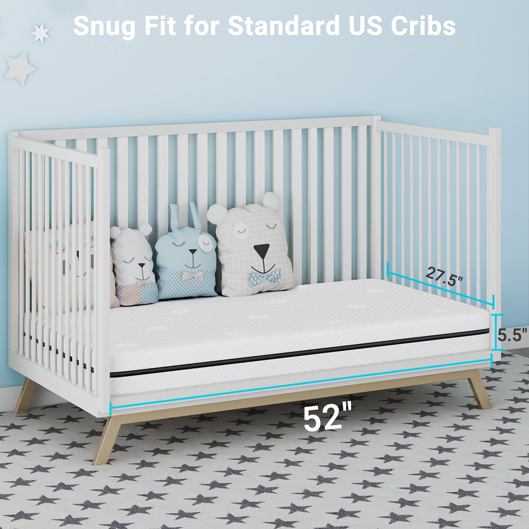 Serweet Dual Sided Crib and Toddler Mattress, 5.5 inch Foam Baby Mattress for Standard Size Cribs-CertiPUR-US Certified, 10 Year Coverage