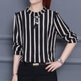 thumbnail image 2 of Camisa sólida con cuello en O para mujer Blusa superior informal con estampado de rayas de manga larga para niña AweSitey AP0474-04, 2 of 6