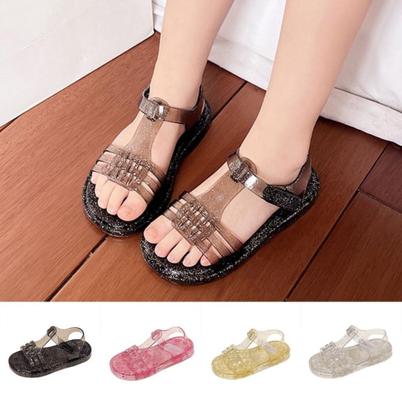 Bxsruta Girls Crystal Jelly Sandals Soft Sole Comfortable Summer Beach Shoes for Little Kids Princess Style Waterproof Sandals