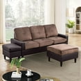 thumbnail image 2 of Aukfa 75" L-Shape Sofa Couch with 2 Ottomans, 3-Piece Sofa Living Room Sofa Set, Leather, Brown, 2 of 7
