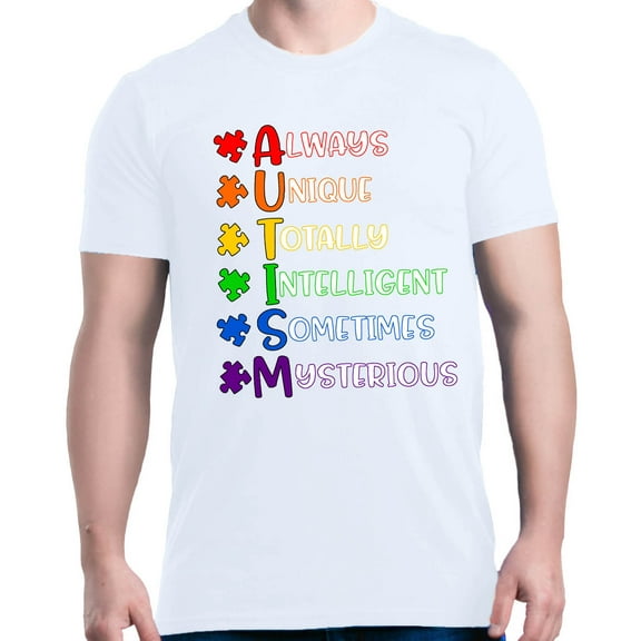 Shop4Ever Men's Always Unique Autism Awareness Graphic T-shirt XX-Large White