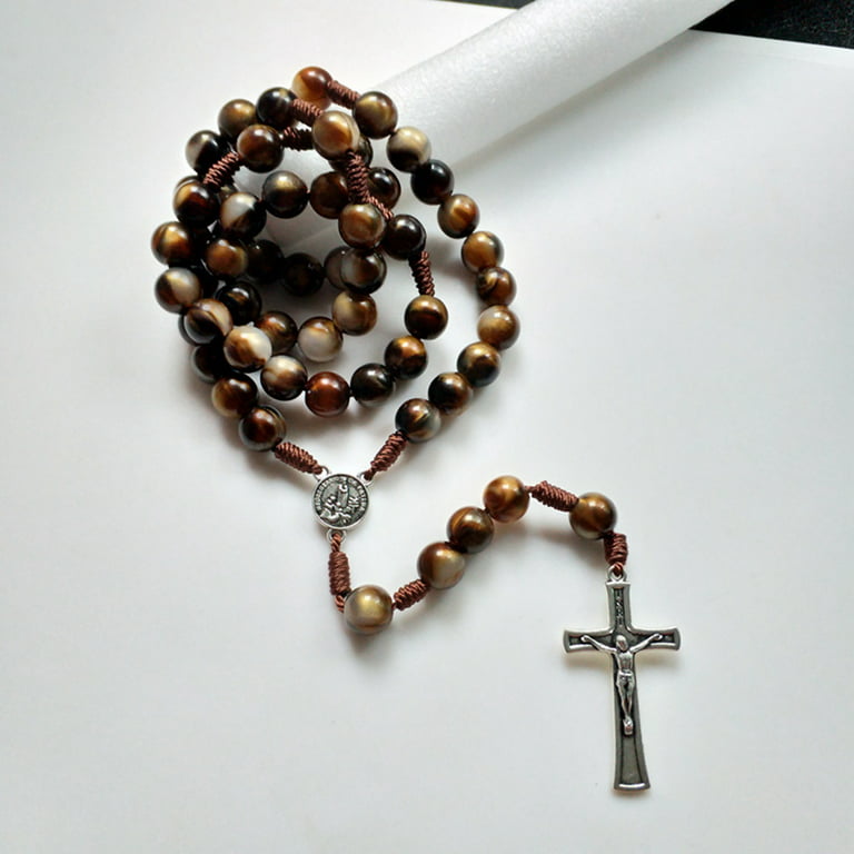 EUBUY Unisex Cross Beads Necklace Colorful Rose Prayer Beads Necklace First  Eucharist Baptism Religious Prayer