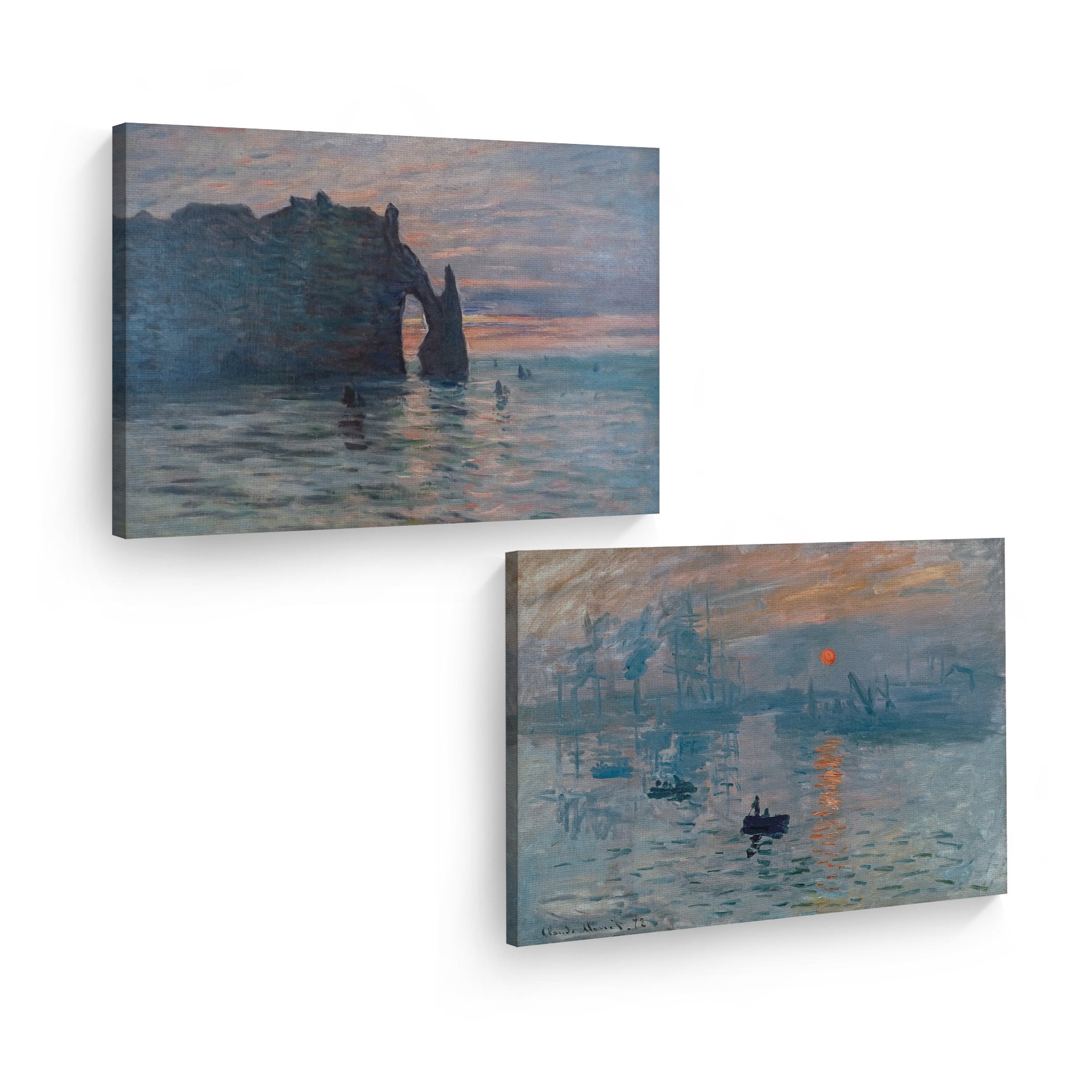 Smile Art Design Impression Sunrise The Cliff Etretat Sunset Claude Monet 2 Piece Set Canvas Wall Art Canvas Print Famous Art Oil Paintings Modern Art Home Decor Ready To Hang Made In