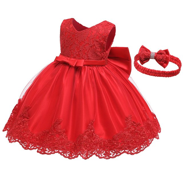Elegante vestido de lazo grande para niña, vestido Formal de baile para niñas, ropa de fiesta de noche, disfraz de princesa de 1er cumpleaños para bebés con diadema 4T (Etiqueta 110) Gao Jinjia LED
