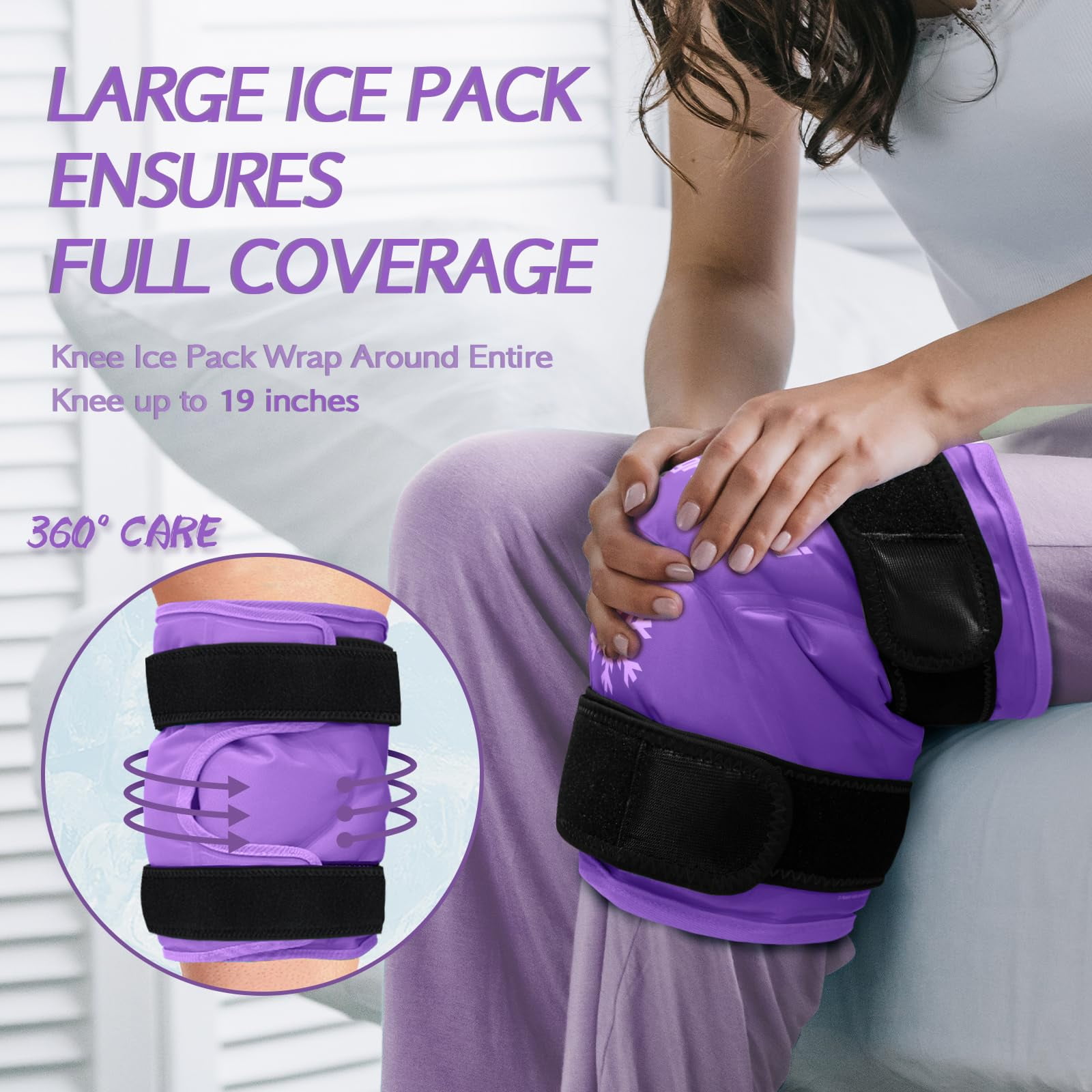 KingPavonini XXL Knee Ice Pack Wrap Around Entire Knee after Surgery, Reusable Gel Ice Pack for Knee Injuries, Large Ice Pack for Pain Relief, Swelling, Knee Surgery, Sports Injuries, 1 Pack (Purple)