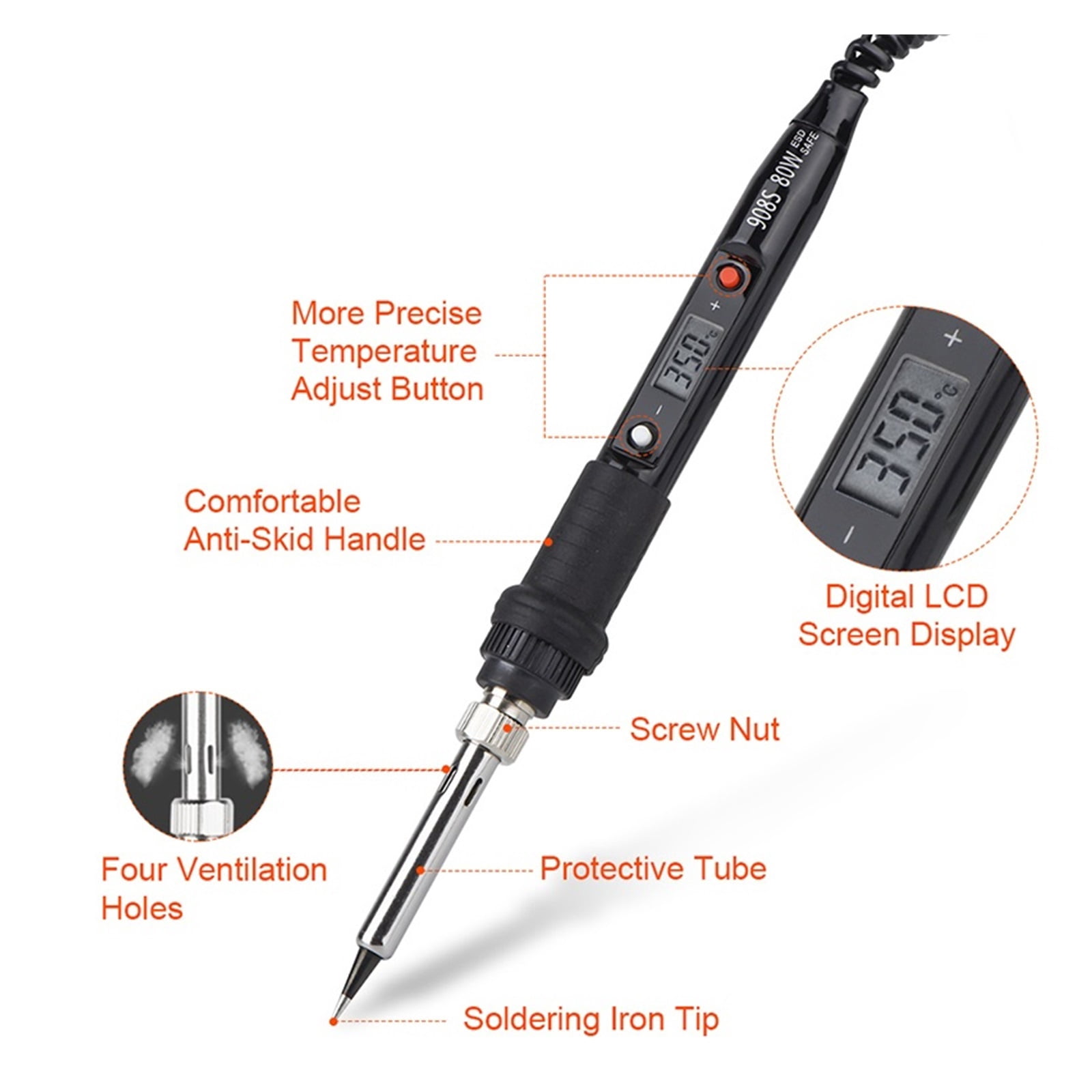 Electric Soldering Iron Kit,LCD Digital Welding Pen BGA Soldering Iron,Solder Welder Tip Tin Pencil For Home DIY 80W ,Portable