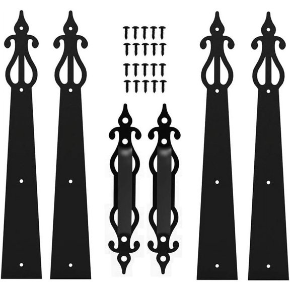CCJH Rustic Style Metal Garage Door Hardware Decorative Carriage House Accents Dummy Hinges Screw Mounted 6 PCS Black