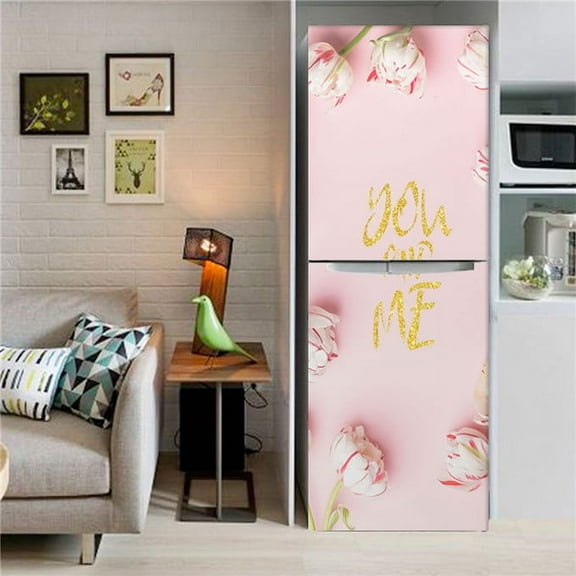 Pink Rose Flower PVC Fridge Door Cover Sticker Waterproof Peel & Stick DIY Wallpaper Wall Decoration