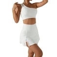 thumbnail image 3 of Women's Tennis Skirts Top Set Stretch High Waisted Golf Skorts Skirt One Shoulder Sports Bra Running Workout Activewear, 2 Piece M White, 3 of 8