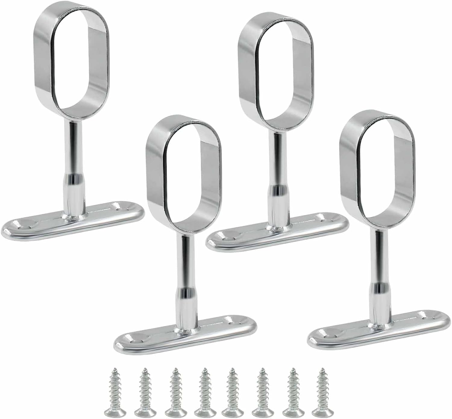 Oval closet rod bracket zinc alloy central mounting bracket, with mounting screws electroplated surface closet flange bracket closet rod bracket silver (thickened)