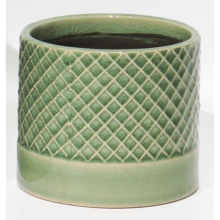 Green Criss Cross Pattern Ceramic Planter