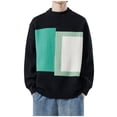thumbnail image 4 of Color Block Sweater for Men Thick Warm Loose Fit Pullover Sweatshirts Handsome Crew Neck Long Sleeve Graphic Tops (4XL, Black-1), 4 of 5