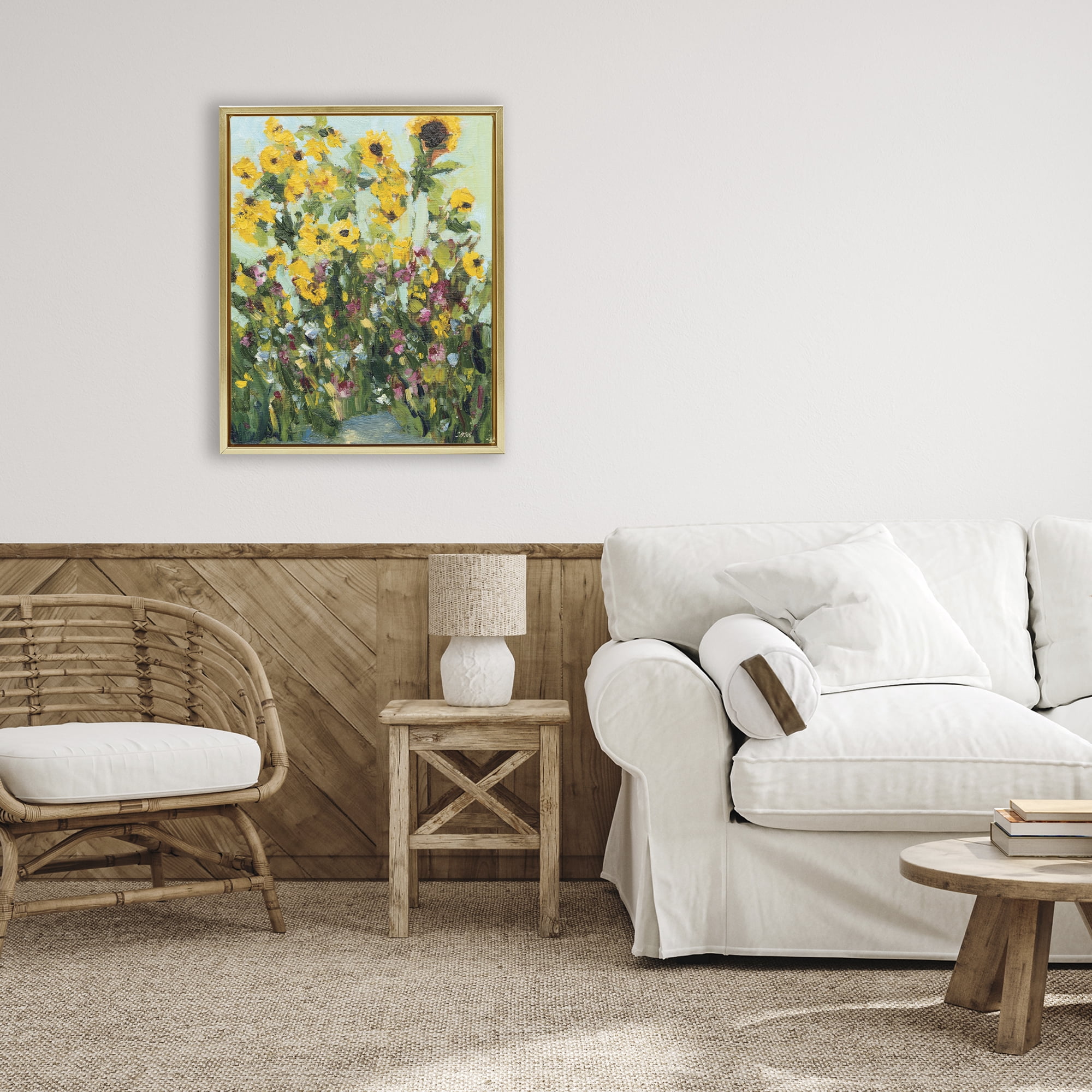 Stupell Industries Sunlit Sunflowers in Garden Gold Framed Floater Canvas Wall Art, design by Carson Overstreet