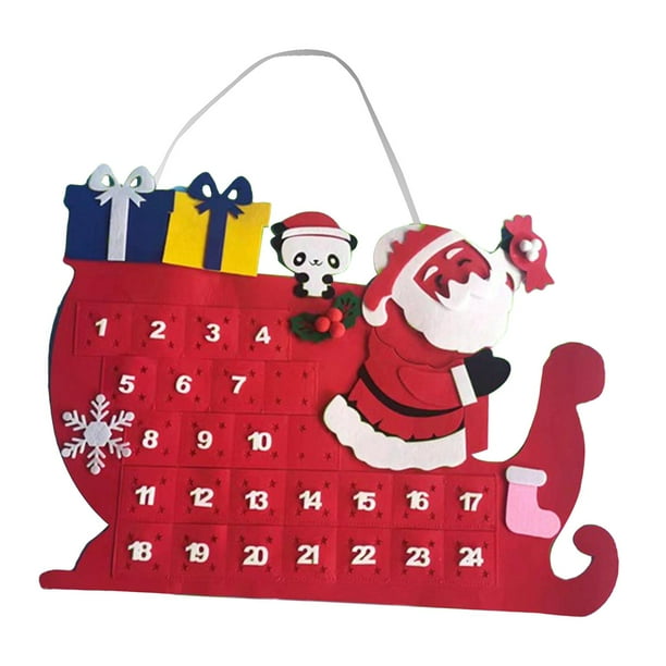 Calendario colgante Adviento navideño Decoración festiva Decoración de fieltro Hecho a mano Reutilizable, 24 días 3D para pared Trineo de Papá Noel mayimx calendario de pared
