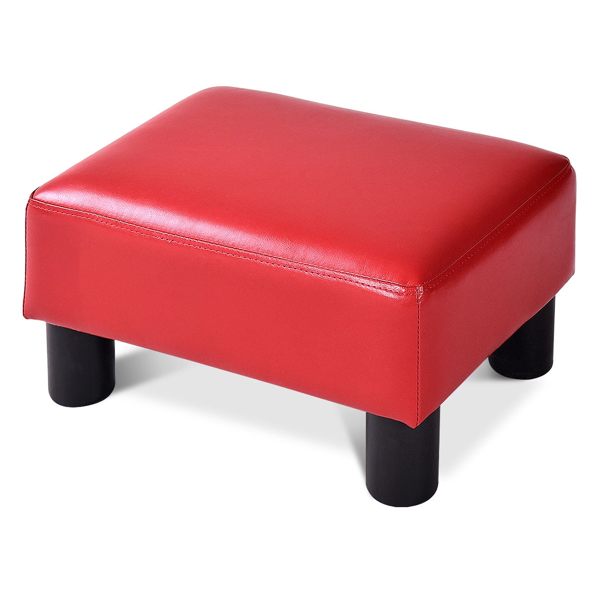 Gymax PU Leather Ottoman Footrest Small Stool Rectangular with Padded Seat Red