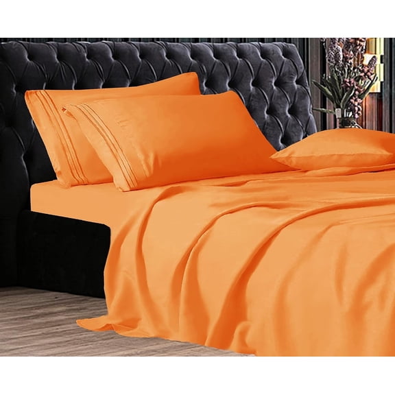 Elegant Comfort 1500 Series Wrinkle & Fade Resistant Ultra Soft 4-Piece Bed Sheet Set with Deep Pockets, Full Elite Orange