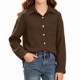 thumbnail image 2 of DJDLJWCJ Big Girls Button Up Shirt Solid Color Loose Fit Long Sleeve Shirts Loose Fit Casual Shirts with Pocket Brown Size 5T, 2 of 9