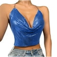 thumbnail image 5 of Mittory Sequin Crop Tank Tops Womens Sexy Deep V Backless HalterCami Tops Shiny Rhinestone Camisole Party Night, 5 of 8