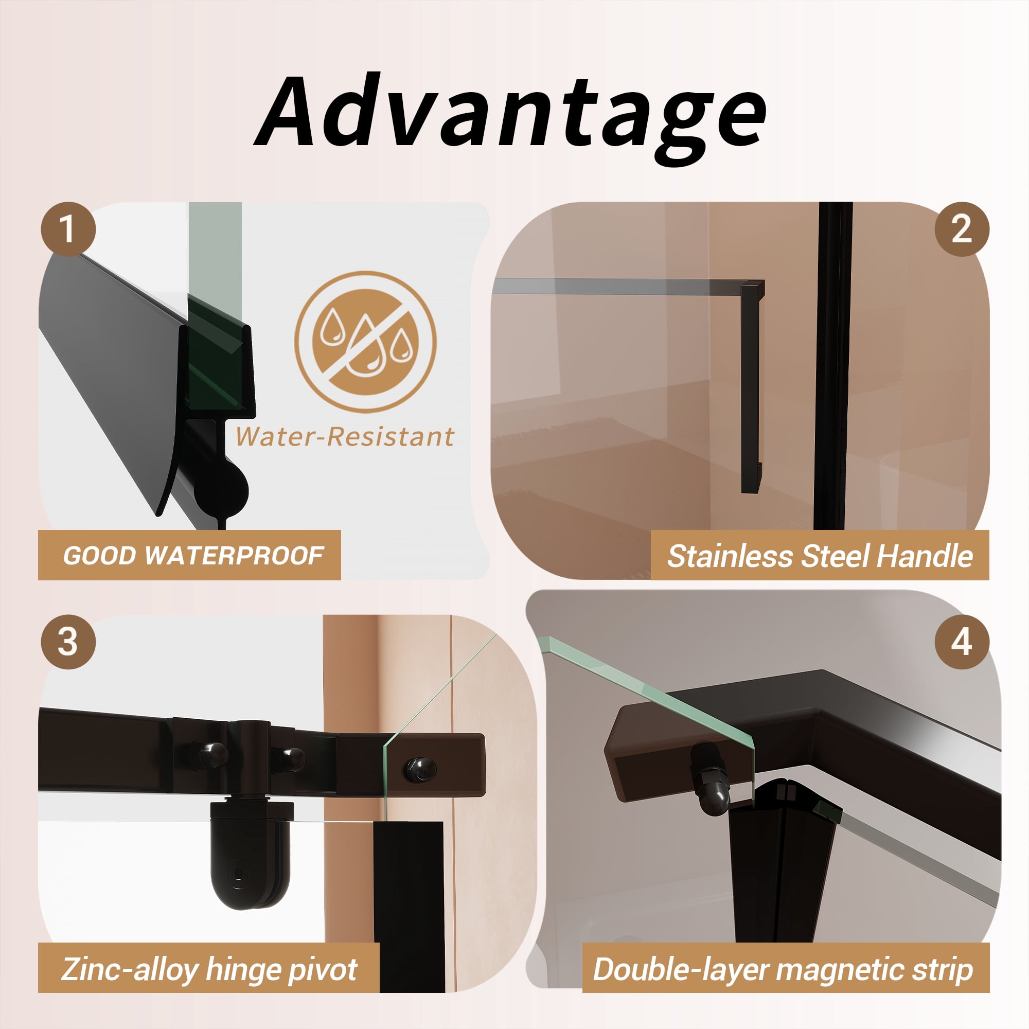 Leumius Pivot Shower Door,36"*36"*72" Frameless Pivot Shower Door with 1/4" Tempered Glass,Neo-Angle Neo-Angle Pivot Shower Enclosure for Bathroom Shower,Matte Black