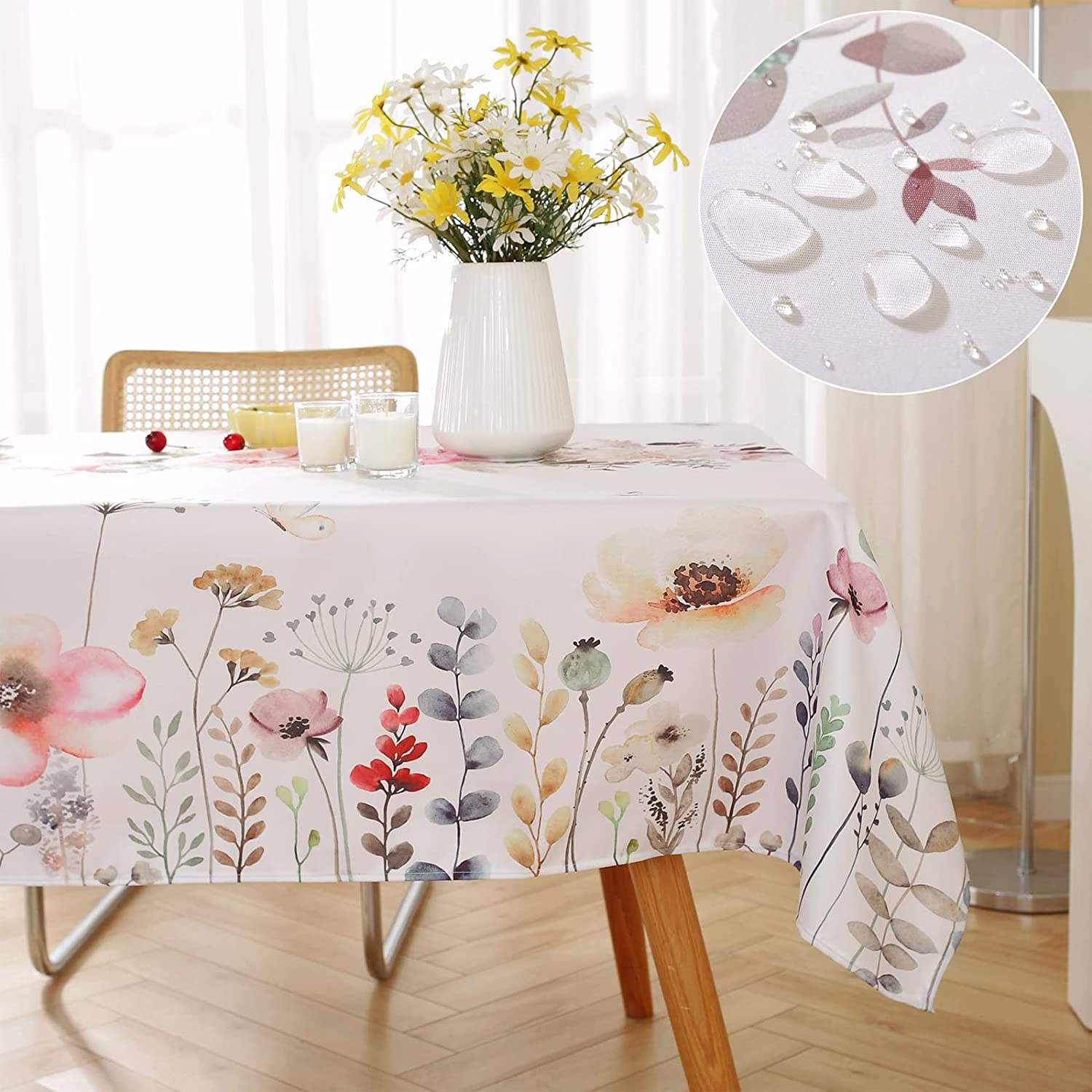 Spring Tablecloths for Round Tables, 60x60 Inches, Wrinkle Free Machine