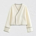 thumbnail image 2 of ZZwxWA Fall Contrast Stitching Jackets For Women Long Sleeve V Neck Buttons Cropped Coat Streetwear In Outerwear Tops Fashion Women's Casual Jacket Contrast Color, 2 of 4
