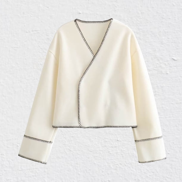 Abrigo y chaquetas casuales de manga larga sin capucha para mujer, abrigo corto informal de manga larga con cuello en V y botones, sin capucha