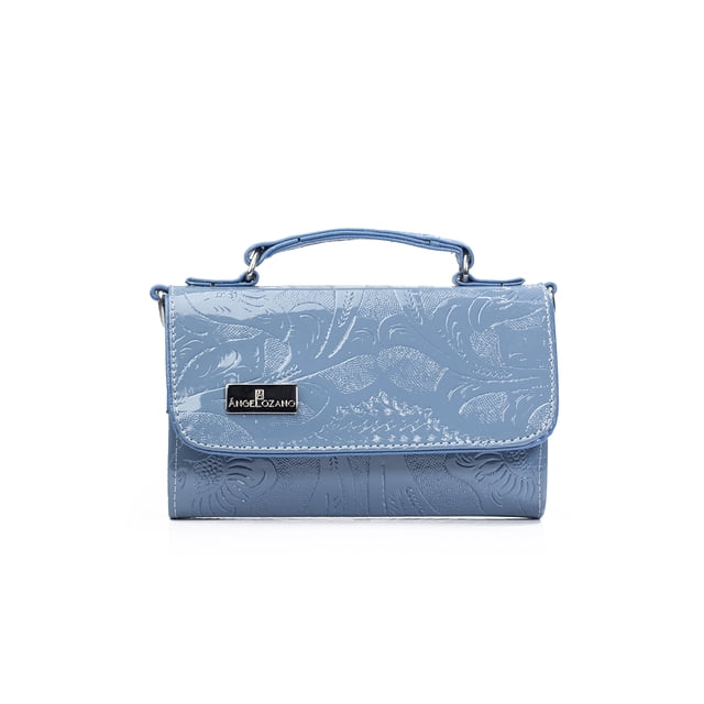 Bolso Crossbody A ÁNGELOZANO Lupita Azul en Sintético Tipo Charol con Grabado Cincelado
