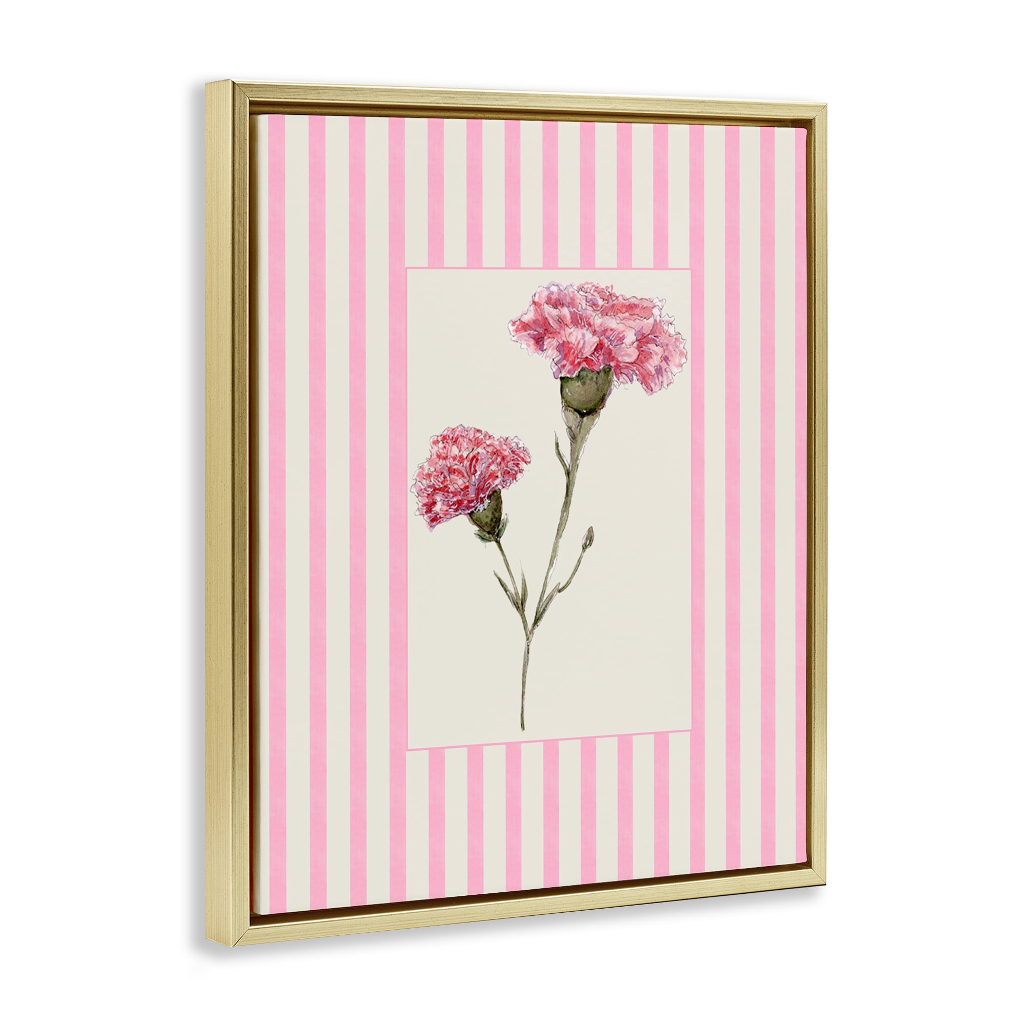 Pink Stripe Carnation Gold Framed Floater Canvas Wall Art, design by Lisa Wehmeyer