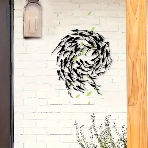 HELLOYOUNG Retro Fish Metal Wall Art - Swimming Iron Wall Decor for Living Room, Office, Kitchen, Bathroom - Rustproof Black Finish Dynamic Marine Design, Durable Christmas