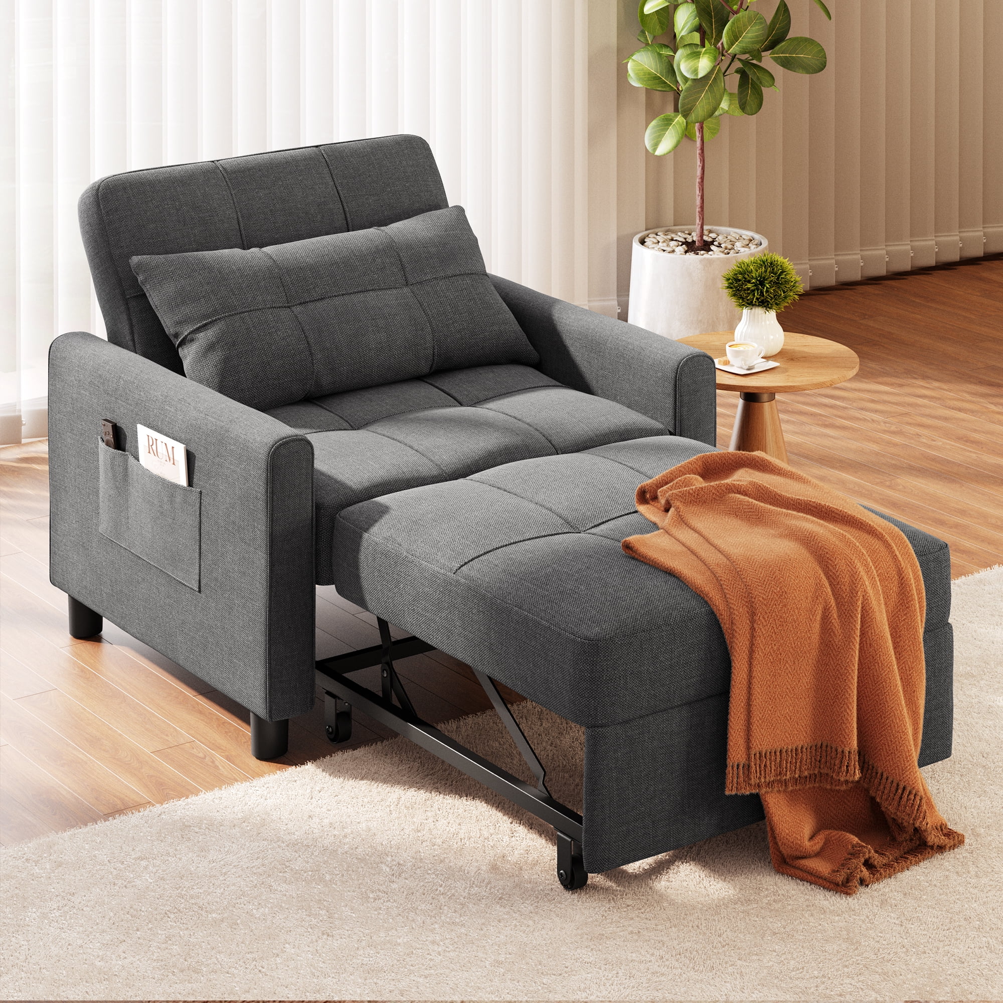Sleeper Sofa with Adjustable Backrest and Pillow, Lofka Sofa Bed Couch for Living Room|Small Apartment, Dark Gray
