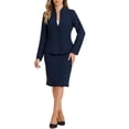 thumbnail image 2 of Conjuntos de falda INSPIRE CHIC para mujer, traje sin cuello, blazer y faldas lápiz, 2 piezas, atuendos elegantes, XS, azul oscuro, 2 of 6