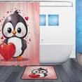 thumbnail image 2 of FREEAMG Cute Penguins and Love Hear Bath Curtain Rugs Sets 2 Pcs, Bathroom Theme Set with Shower Curtain and Non-Slip Carpet -12 Hooks-60X72in, 2 of 7