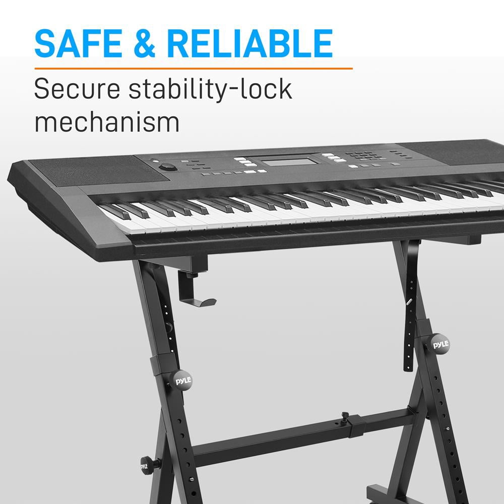 PYLE Heavy Duty Folding Keyboard Stand - Sturdy Reinforced Z Design w/ Adjustable Width & Height, Foam Padded Arms, Digital Piano Stand, Fits 54-88 Key Electric Pianos, for Travel & Storage