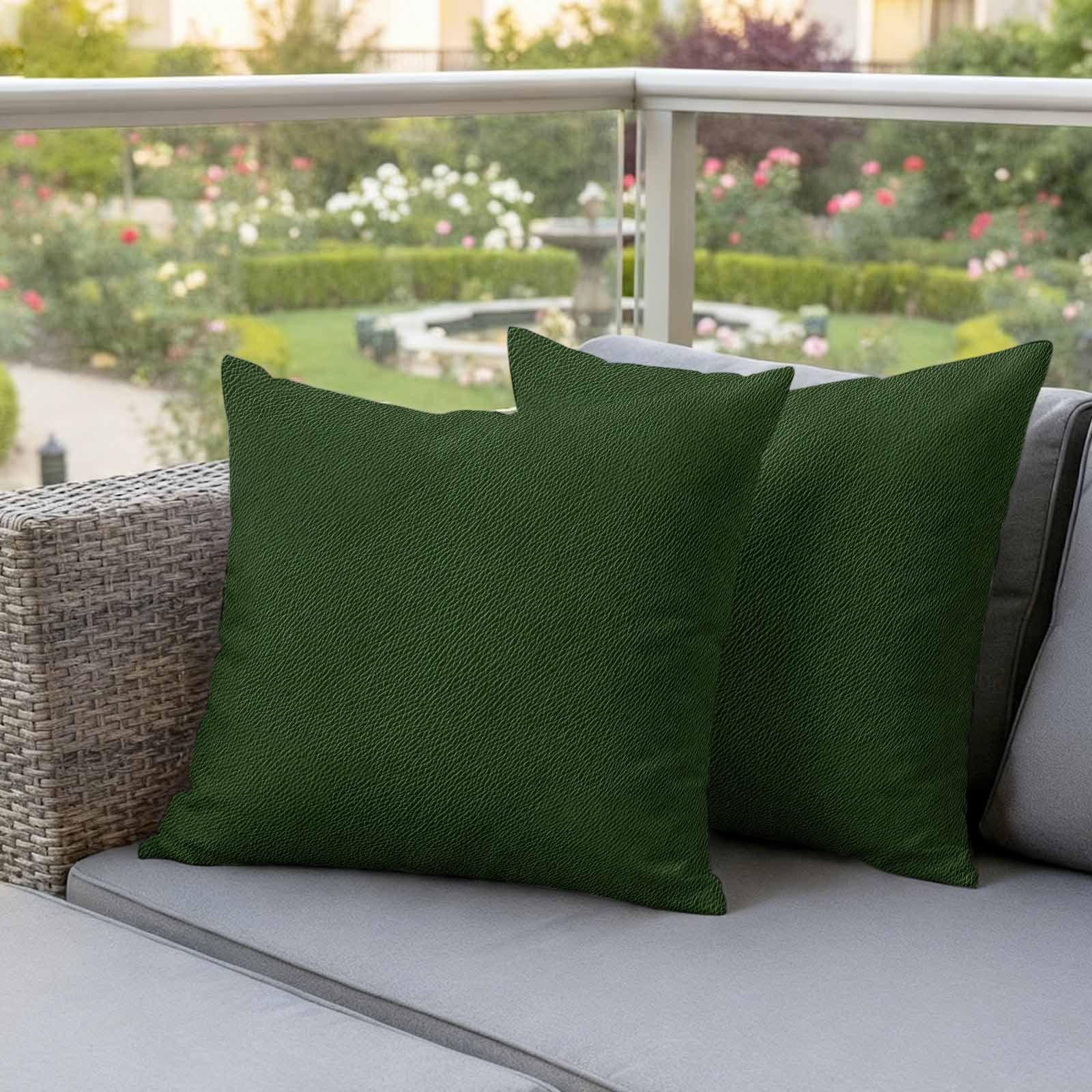 Solid Dark Green Outdoor Waterproof Pillow Covers, Retro Minimalism Abstract Denim Texture Decorative Square Throw Pillowcase Sofa Cushion Sham for Patio/Couch/Chair, 18"x18" 2 Pack