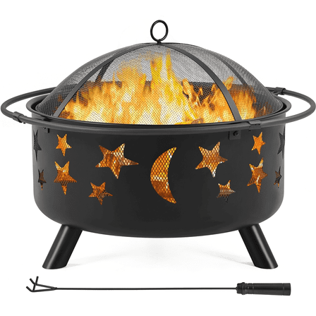 Yaheetech 30'' Outdoor Iron Round Fire Pit, Black, Wood