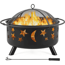 Yaheetech 30'' Outdoor Iron Round Fire Pit, Black, Wood