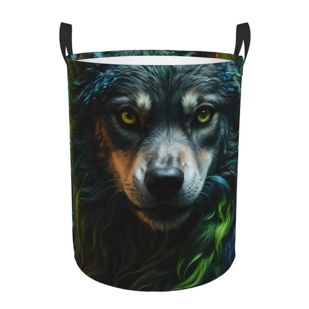 Fotbe Realistic Style Colorful Wolf A Cesto de Ropa con Asas, Cesto Impermeable de Gran Capacidad, Bolsa de Lavado para Dormitorio, Cesto de Ropa con Ruedas y Asas-Medium