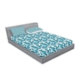thumbnail image 2 of Ambesonne Leaves Fitted Sheet & Pillow Sham Set, Exotic Brazilian Foliage, Full, Aqua Dark Teal and White, 2 of 2