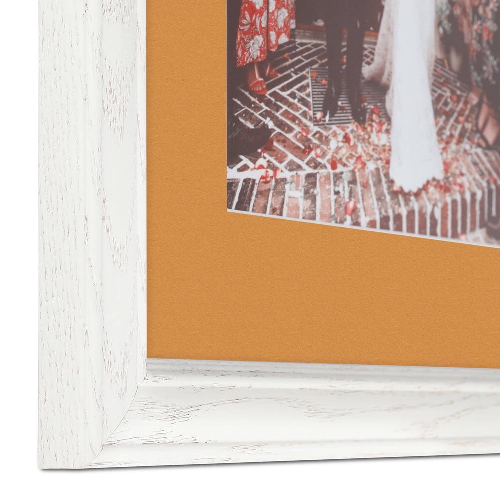 ArtToFrames 22x28" Matted Picture Frame with 18x24" Single Mat Photo Opening Framed in 1.25" Off White Wash on Ash and 2" Amber Mat (FWM-4098-22x28)