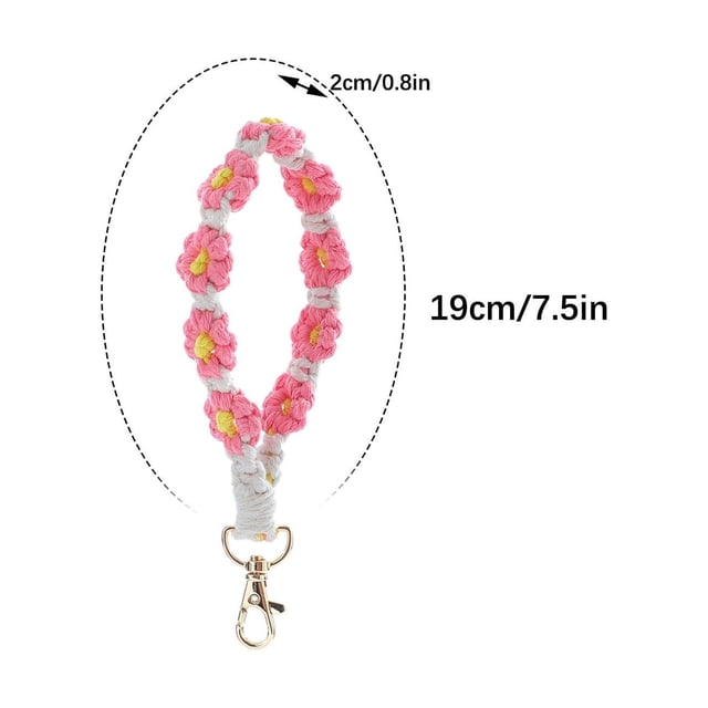 Bohemian Hand Woven Flower Keychain Bracelet Pendant Phone Charm with Clashing Color Ribbons