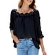thumbnail image 1 of Camisa holgada negra de media manga para mujer, blusa con encaje y parches calados XXL, 1 of 6
