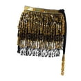thumbnail image 2 of Glitter Belly Dance Hip Skirt Tassel Scarf for Stage Performance Rumba Samba Gold and Black, 2 of 8