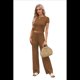 thumbnail image 1 of Conjunto Deportivo de Verano para Mujer, de Corta y Bloques de Color, con Pantalones Ajustados, A Juego, para Estar en Casa, 2025 Color Café M, 1 of 8